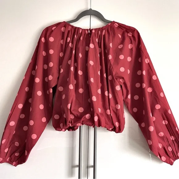 Anthropologie Maeve Poplin Bubble Up Blouse In Red Polka Dot Size XS NWT - Picture 5 of 12